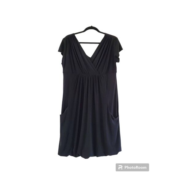 Karin Stevens Women's Size 14 Dress Solid Black Buckle Party Cocktail Stretchy - Picture 1 of 4